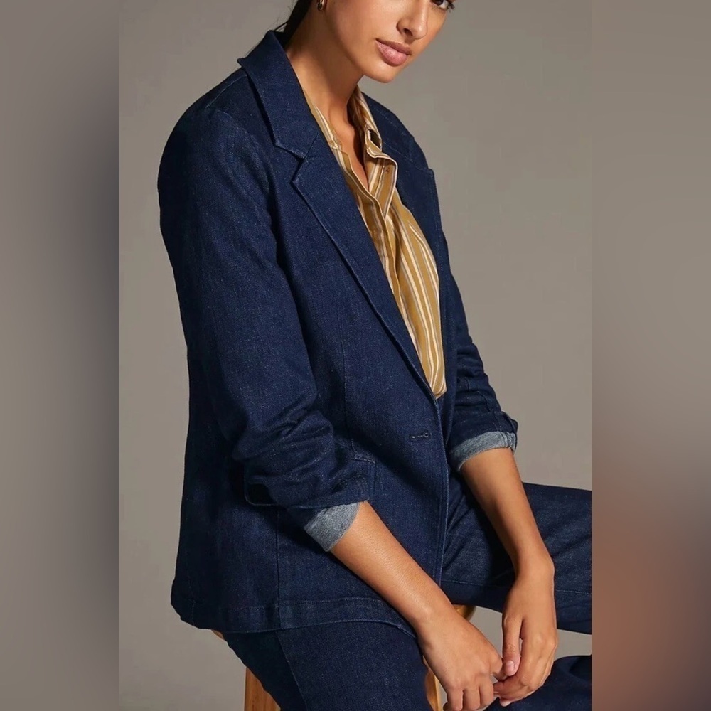 Maeve x Anthropologie Tailored Denim Blazer Jacket Blue Size M/L